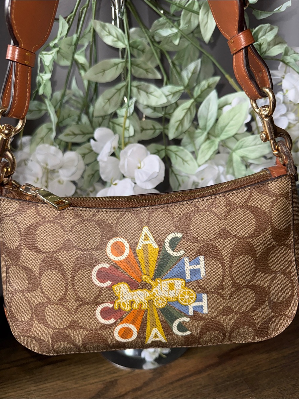 COACH C6817 Jes Baguette In Signature Canvas With Coach Radial Rainbow Khaki